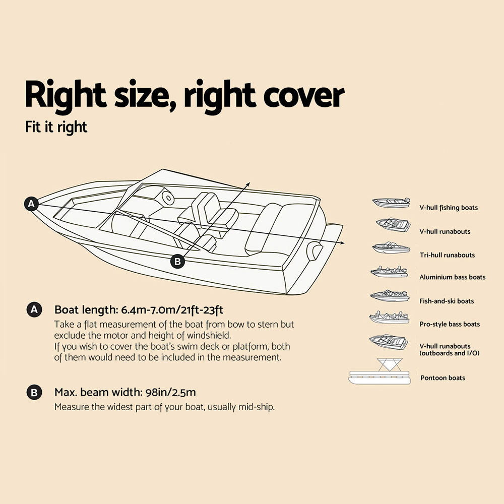 Seamanship 21-23ft Boat Cover Trailerable Jumbo 600D Marine Heavy Duty