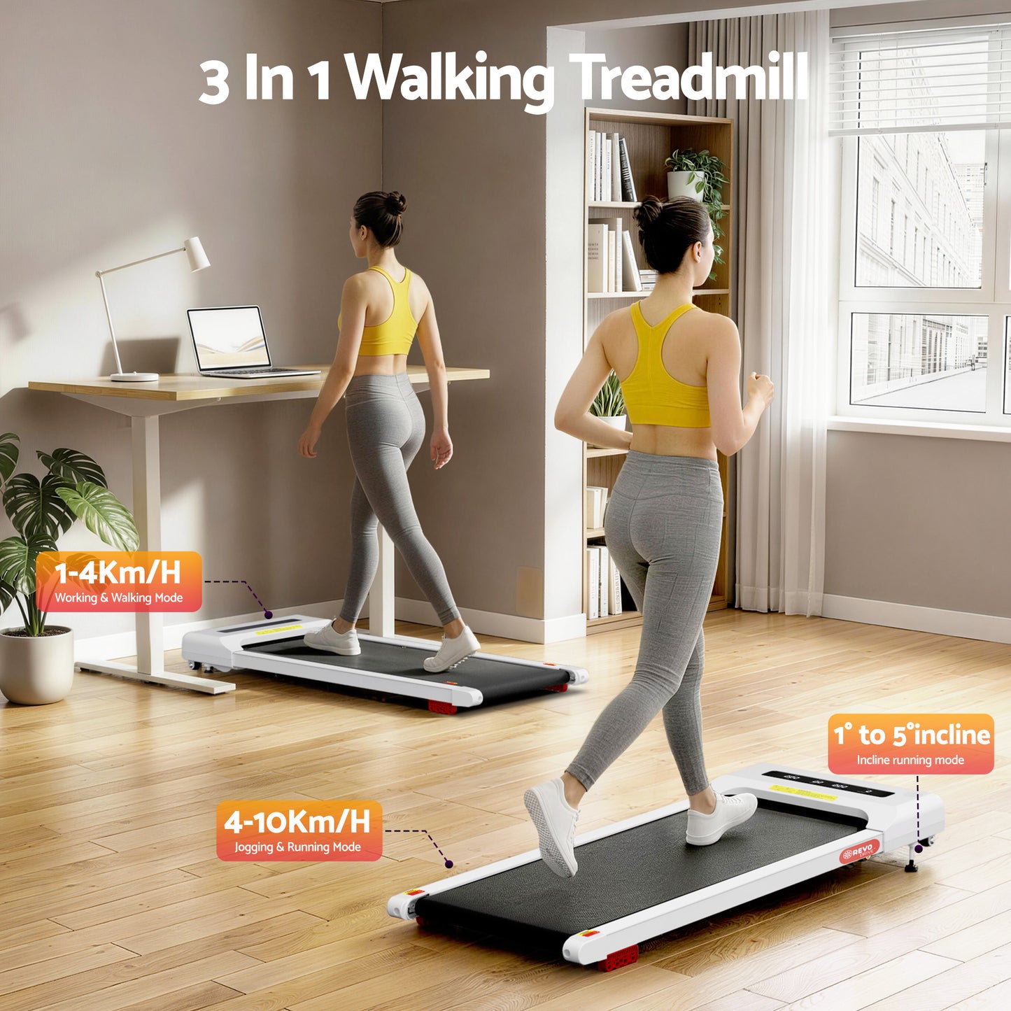 Everfit Treadmill Electric Walking Pad Incline Under Desk Home Gym 380mm White