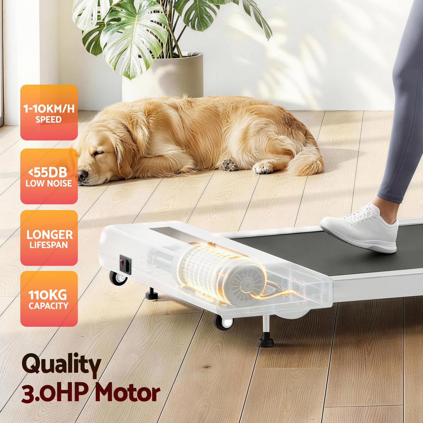 Everfit Treadmill Electric Walking Pad Incline Under Desk Home Gym 380mm White