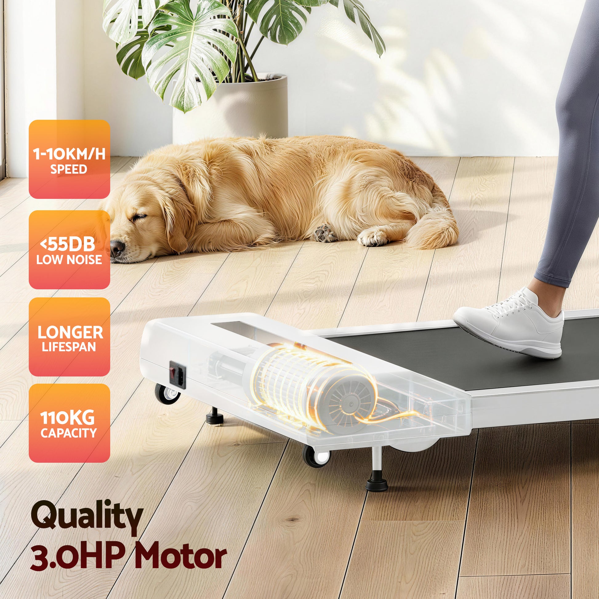 Everfit Treadmill Electric Walking Pad Incline Under Desk Home Gym 380mm White