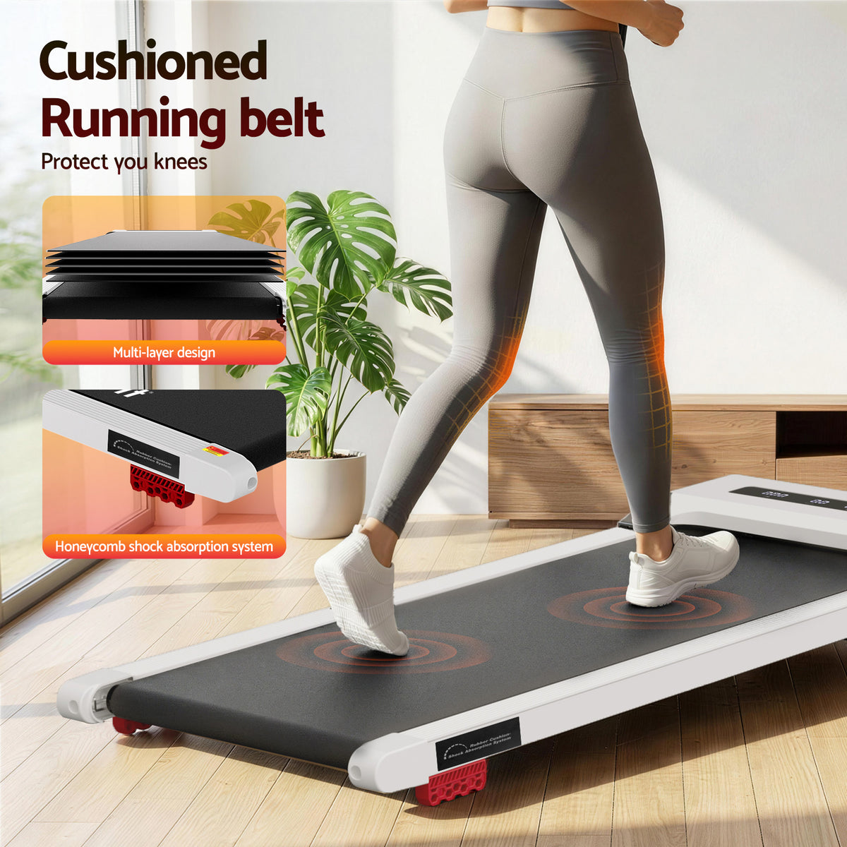 Everfit 3 in 1 Treadmill Electric Walking Pad Incline Under Desk Home Gym 380mm White
