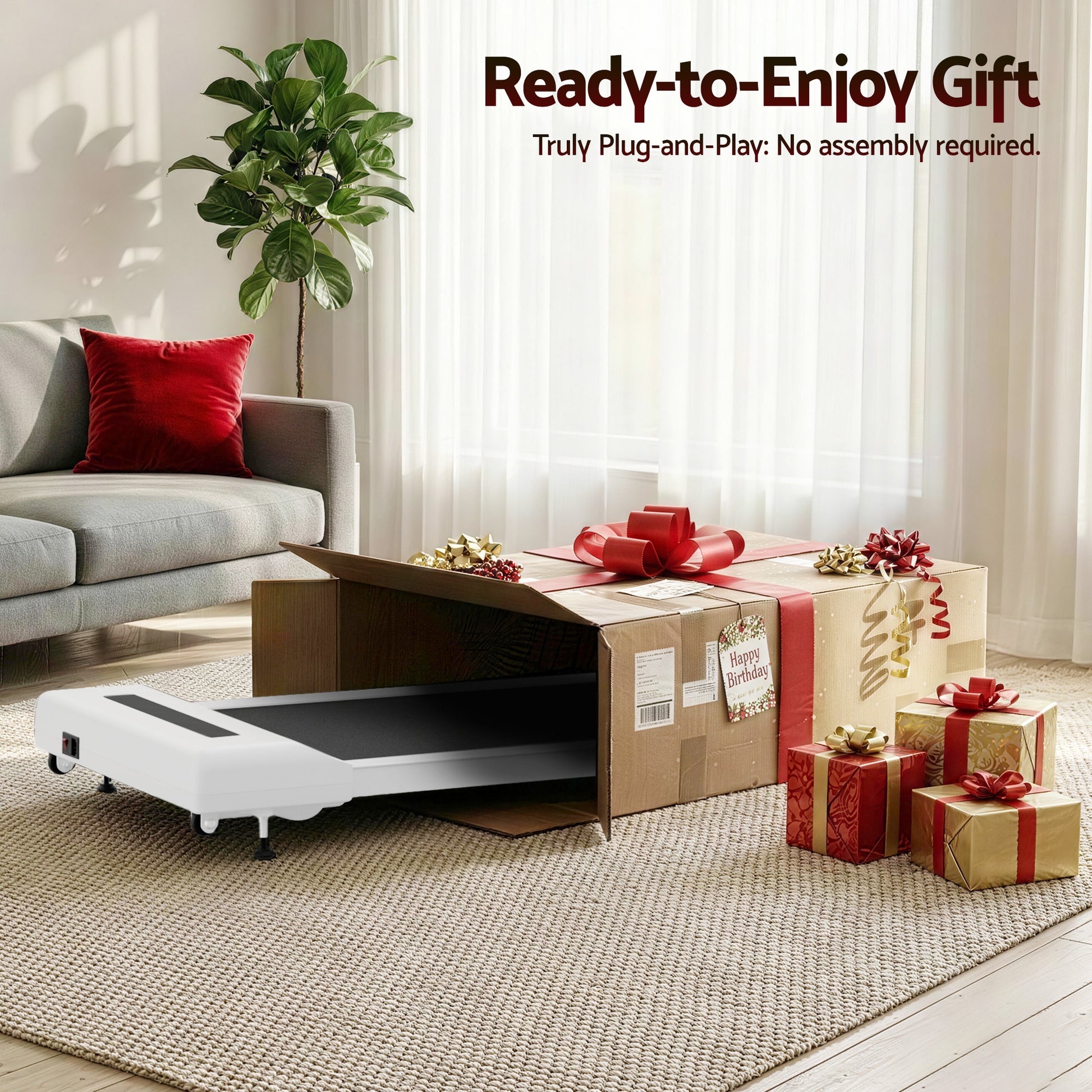 Everfit Treadmill Electric Walking Pad Incline Under Desk Home Gym 380mm White