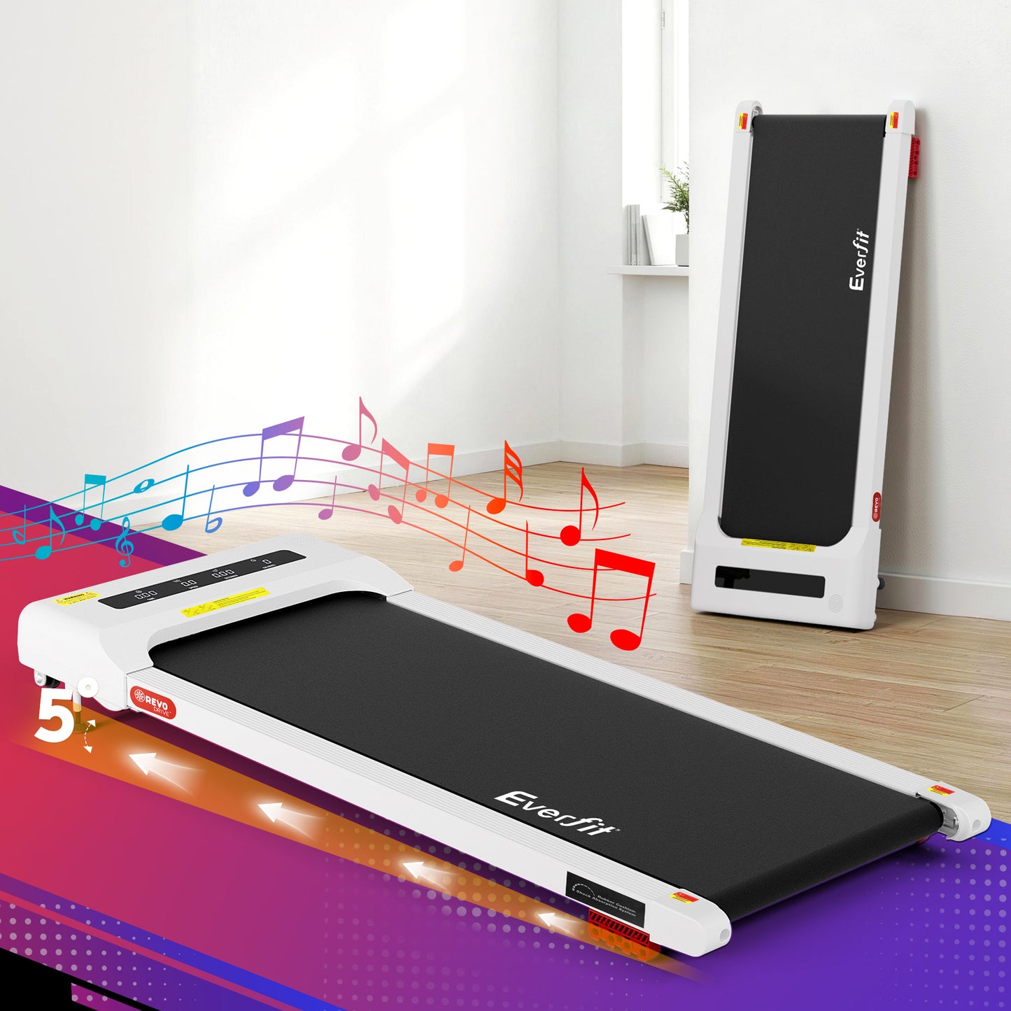 Everfit Treadmill Electric Walking Pad Incline Under Desk Home Gym 380mm White