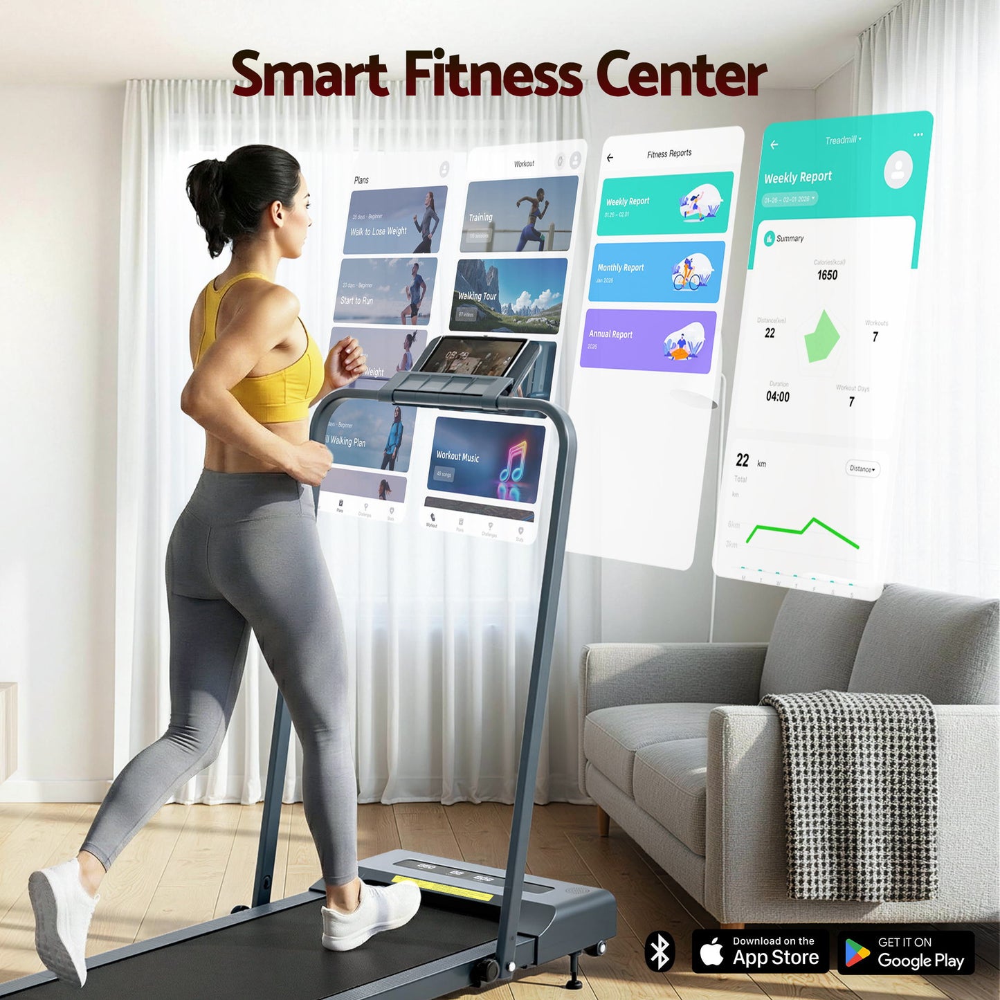 Everfit Treadmill Electric Walking Pad Incline Under Desk 380mm Grey