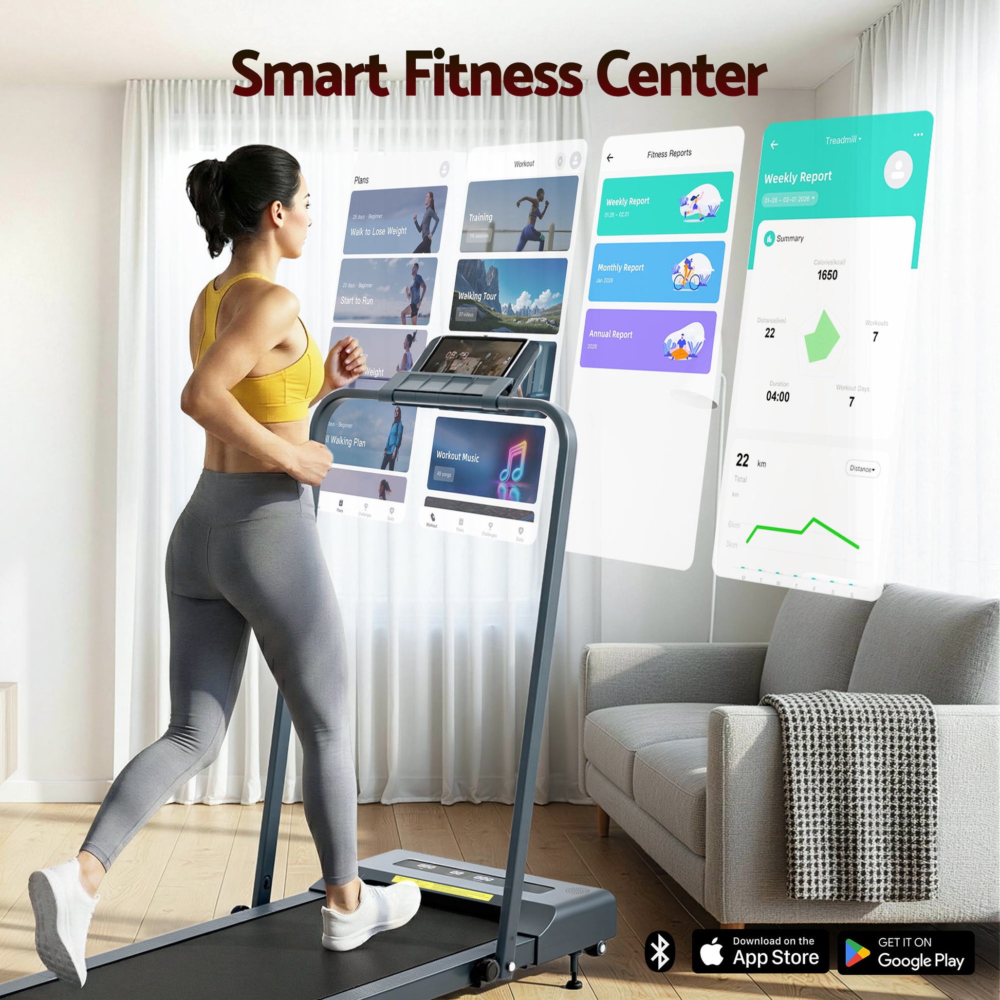 Everfit Treadmill Electric Walking Pad Incline Under Desk 380mm Grey