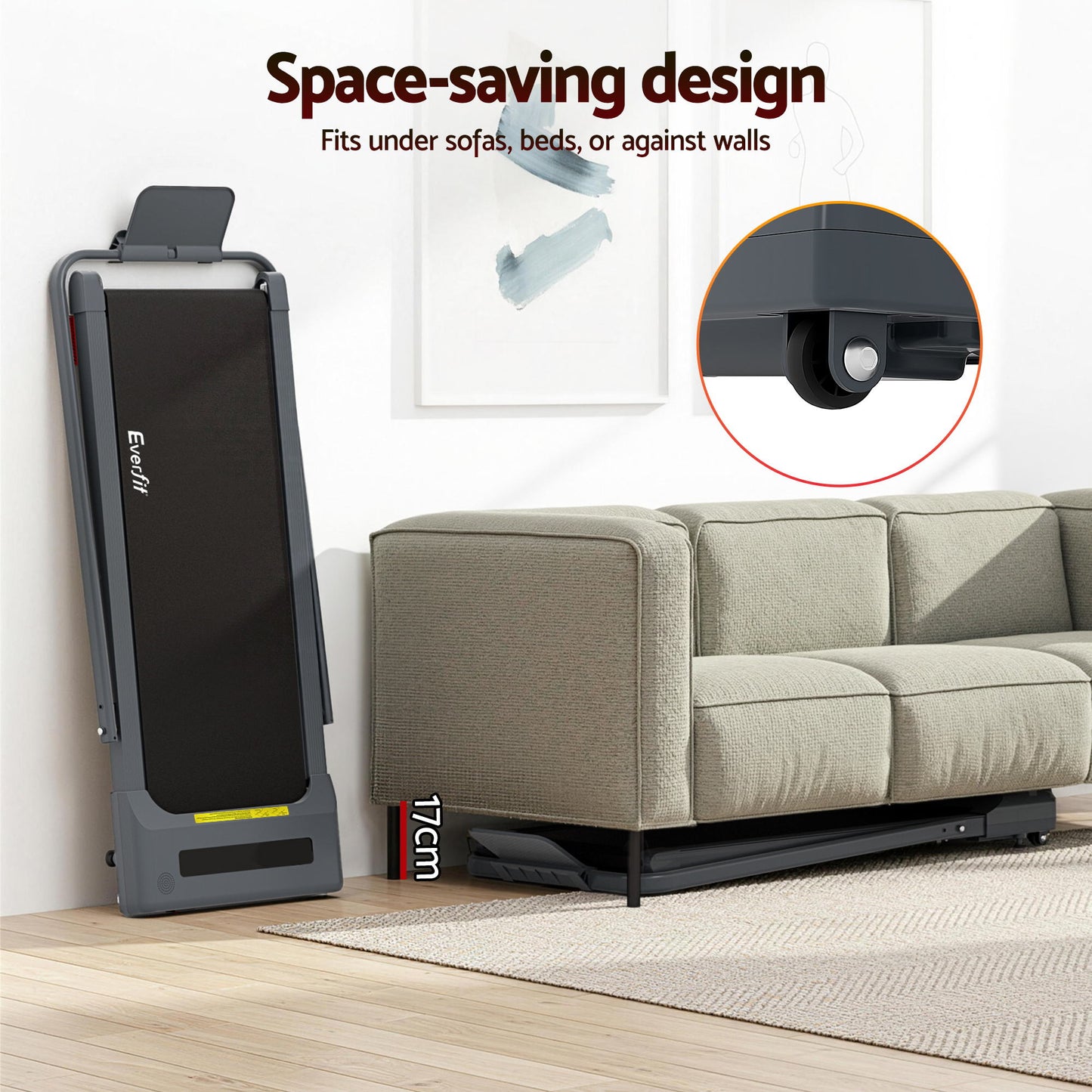 Everfit Treadmill Electric Walking Pad Incline Under Desk 380mm Grey