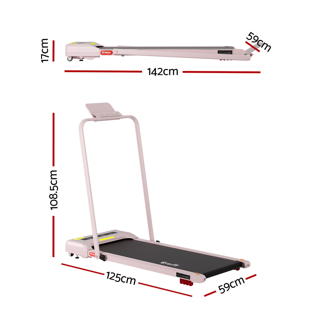 Everfit 3 in 1 Treadmill Electric Walking Pad Incline Under Desk 380mm Pink