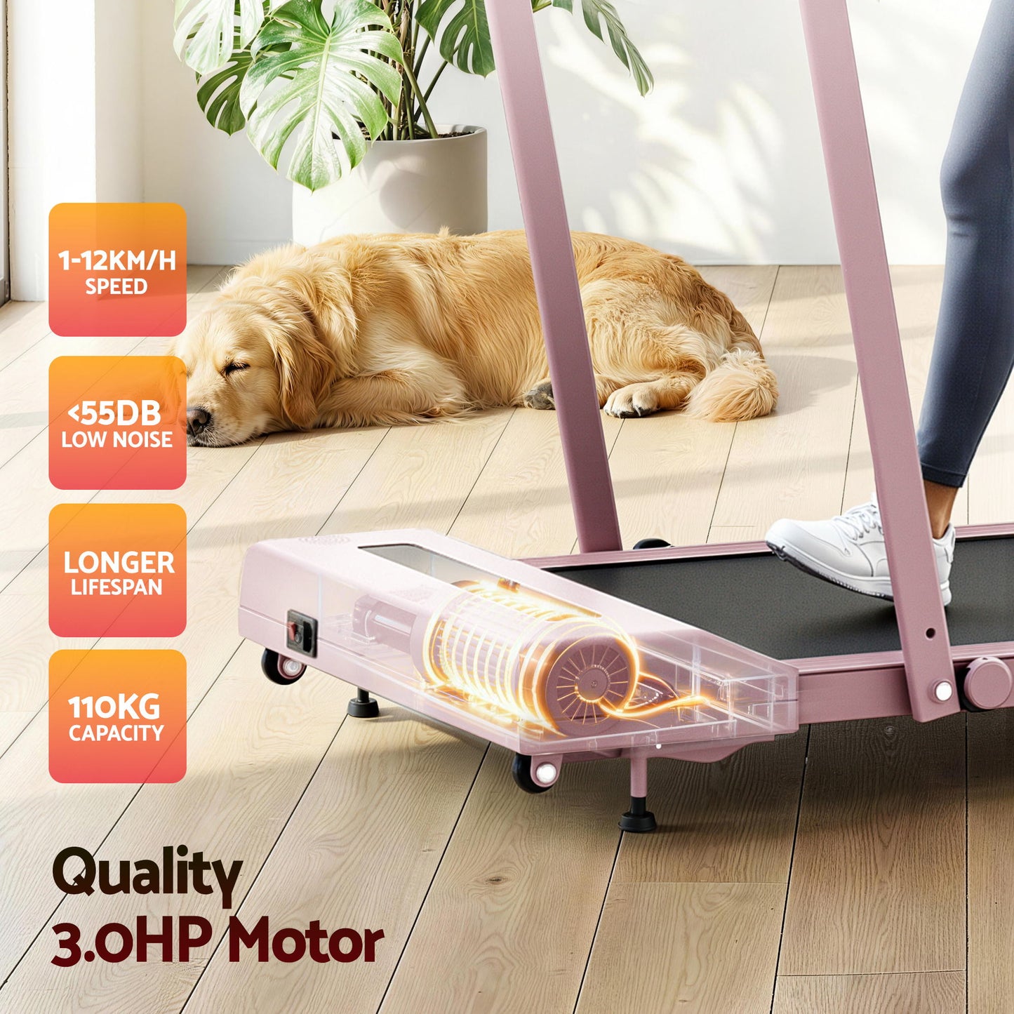 Everfit Treadmill Electric Walking Pad Incline Under Desk 380mm Pink