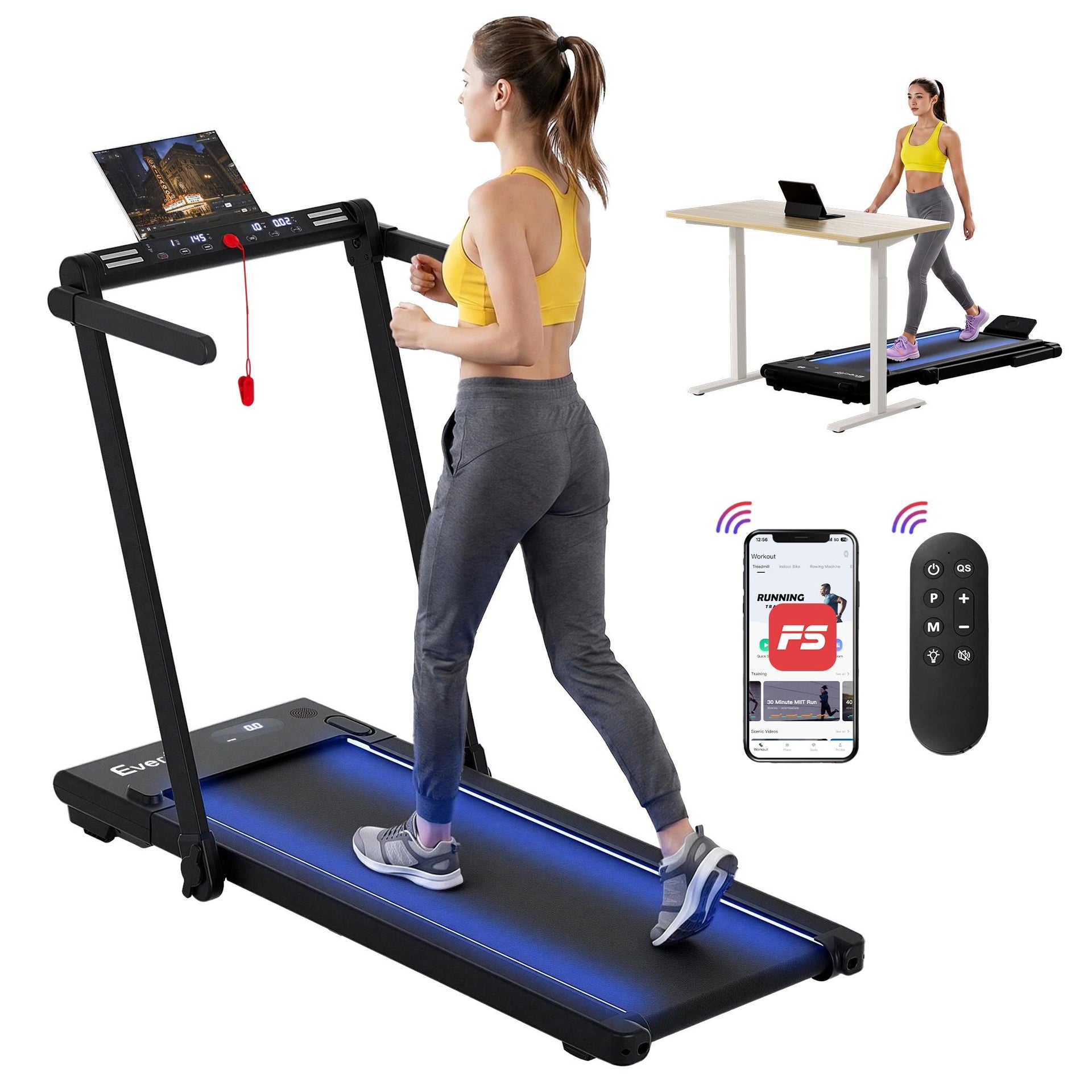 Everfit 3 in 1 Walking Pad Treadmill With Led Lights Foldable Under Desk Treadmills for Home Gym 40cm Wide Belt Black Everfit 3 in 1 Walking Pad Treadmill With Led Lights Foldable Under Desk Treadmills for Home Gym 40cm Wide Belt Black