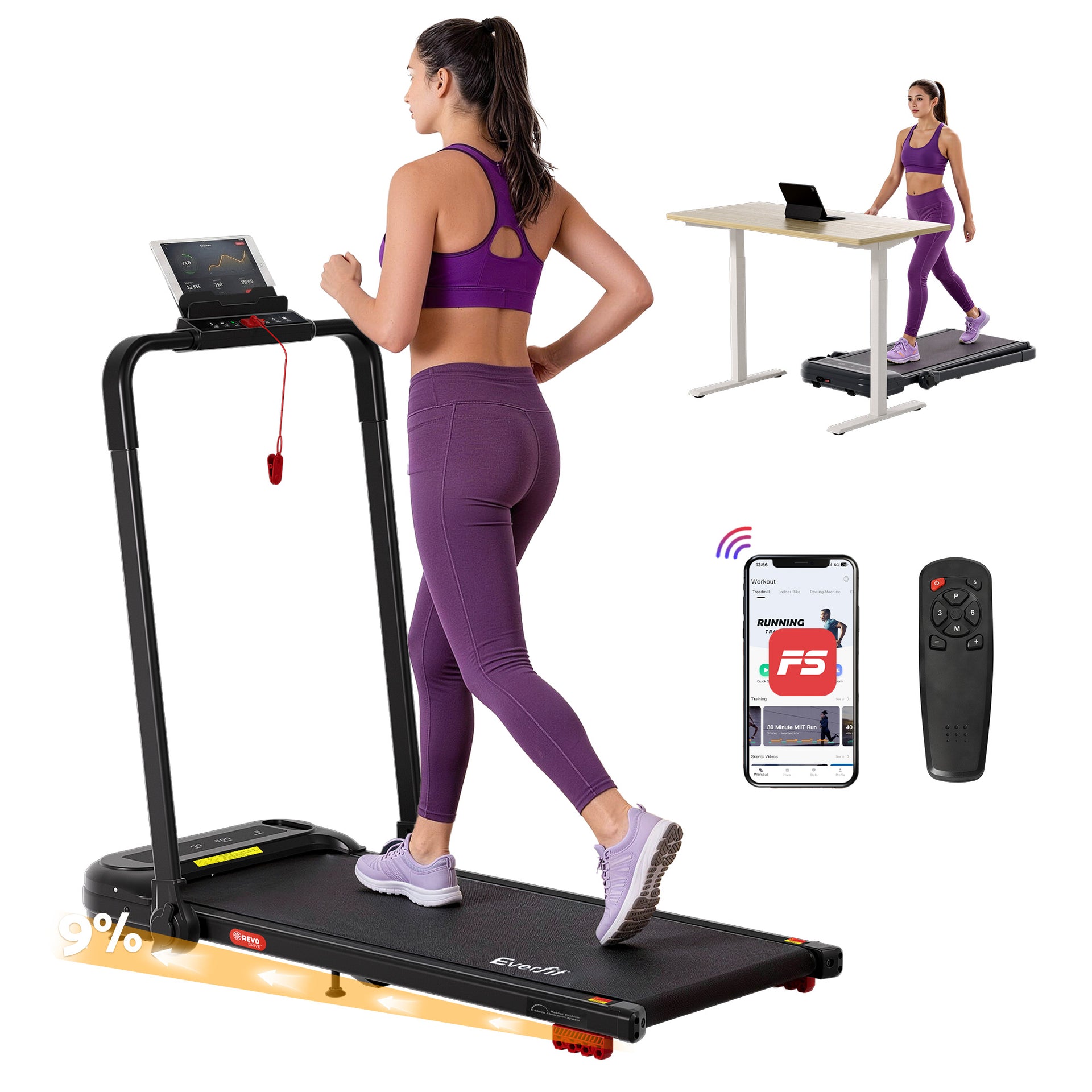 Everfit Treadmill Electric Walking Pad with Incline Foldable for Home Gym Black Everfit Treadmill Electric Walking Pad with Incline Foldable for Home Gym Black