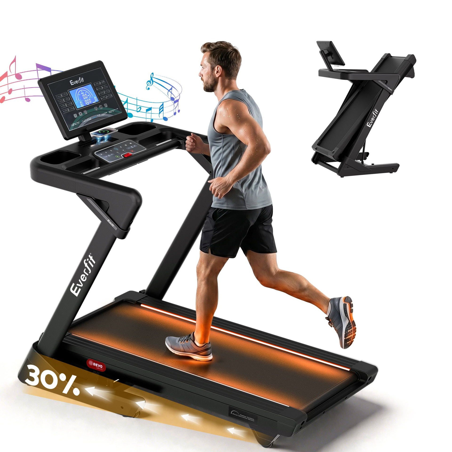 Everfit 500mm Wide Belt Treadmill 30% Auto Incline Foldable Treadmills for Home with LED Lights Everfit 500mm Wide Belt Treadmill 30% Auto Incline Foldable Treadmills for Home with LED Lights