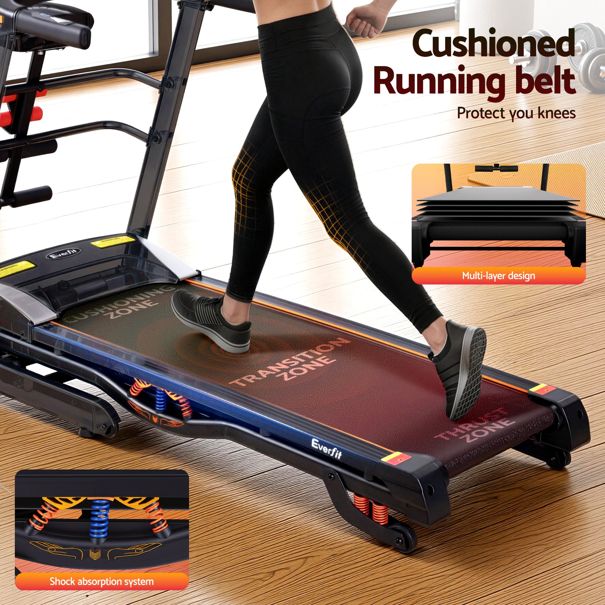 Everfit Treadmill Electric Home Gym Fitness Exercise Machine w/ Massager 480mm