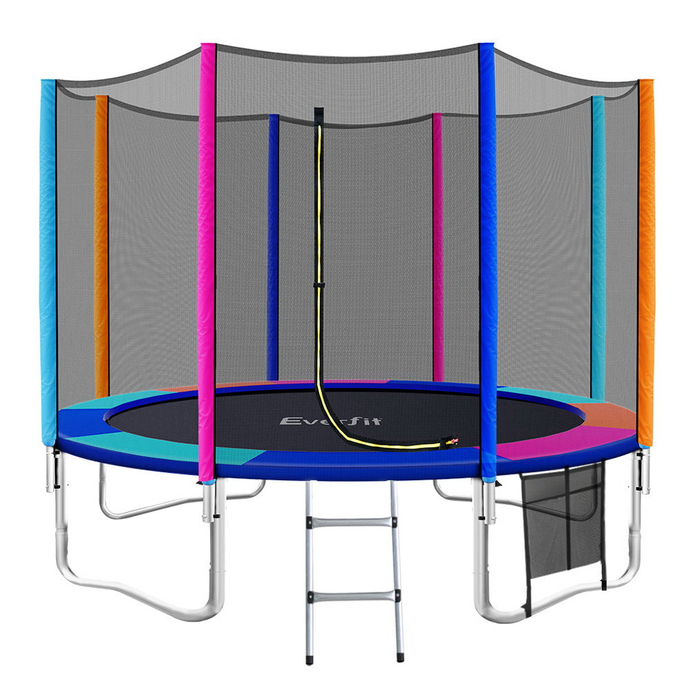 12FT Trampoline Round Trampolines Kids Safety Net Enclosure Pad Outdoor Gift Multi-coloured