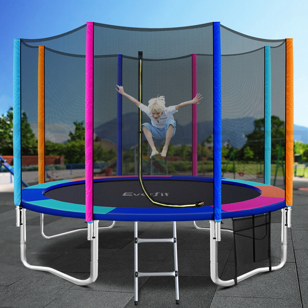 12FT Trampoline Round Trampolines Kids Safety Net Enclosure Pad Outdoor Gift Multi-coloured