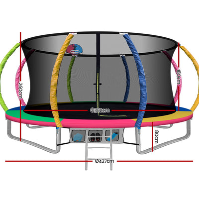 Everfit 14FT Trampoline Round Trampolines With Basketball Hoop Kids Present Gift Enclosure Safety Net Pad Outdoor Multi-coloured