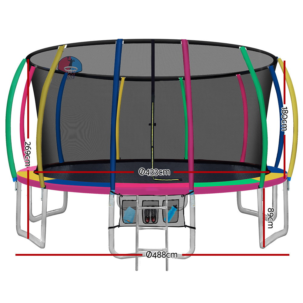 Everfit 16FT Trampoline Round Trampolines With Basketball Hoop Kids Present Gift Enclosure Safety Net Pad Outdoor Multi-coloured