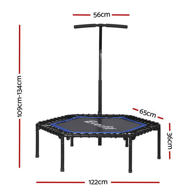 Everfit 48inch Hexagon Trampoline Kids Exercise Fitness Adjustable Handrail Blue