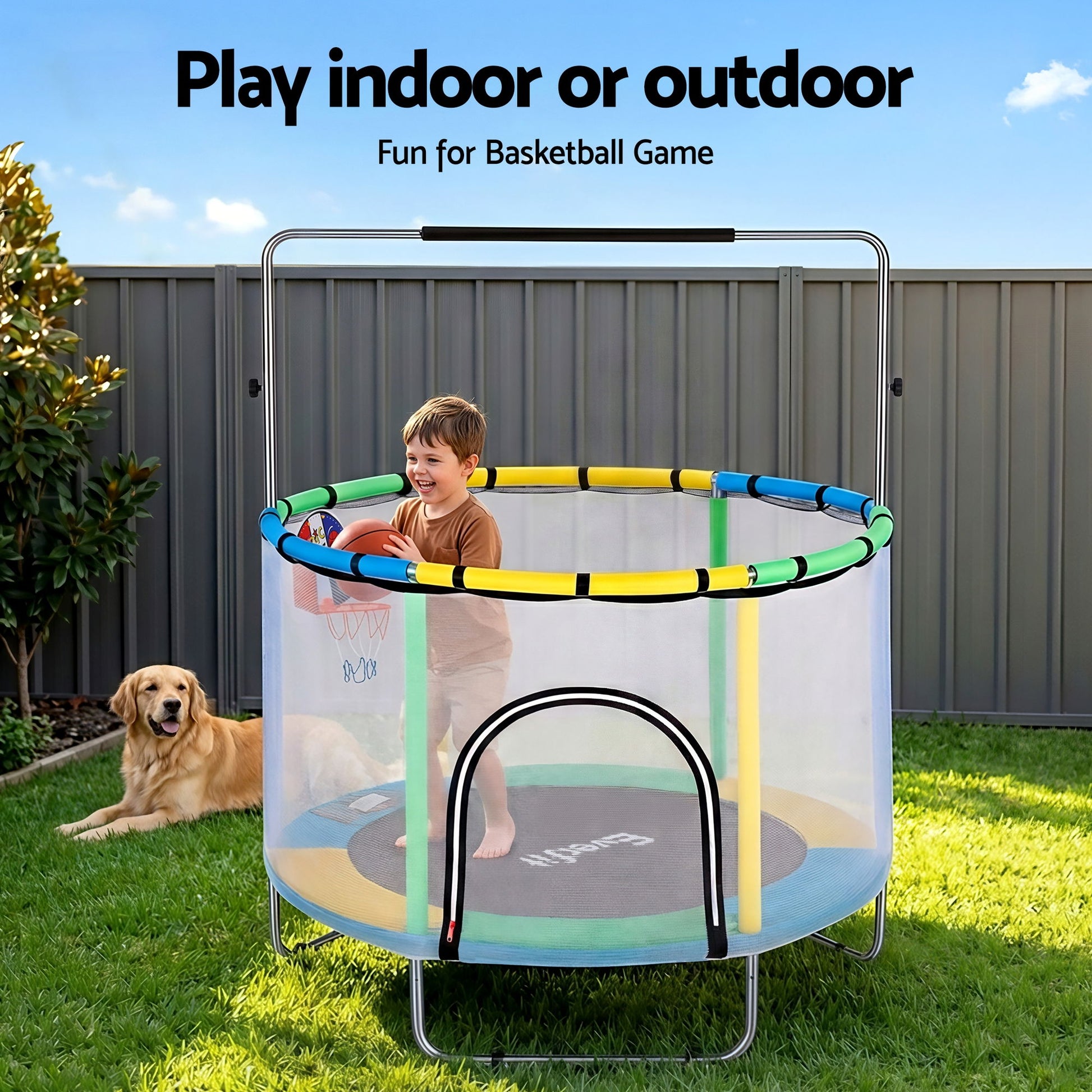 Everfit 55inch Trampoline Kids Rebounder with Basketball Set Sandbag Boxing Game