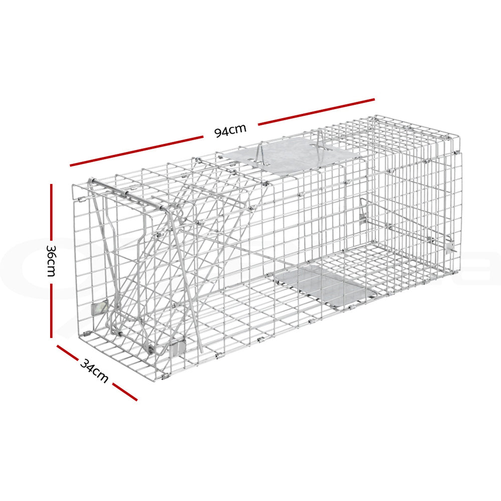 Humane Animal Trap Cage 94 x 34 x 36cm  - Silver