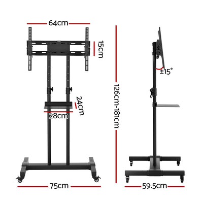 Artiss Steel Mobile TV Stand Cart Height-adjust up to 65" screens 40kg