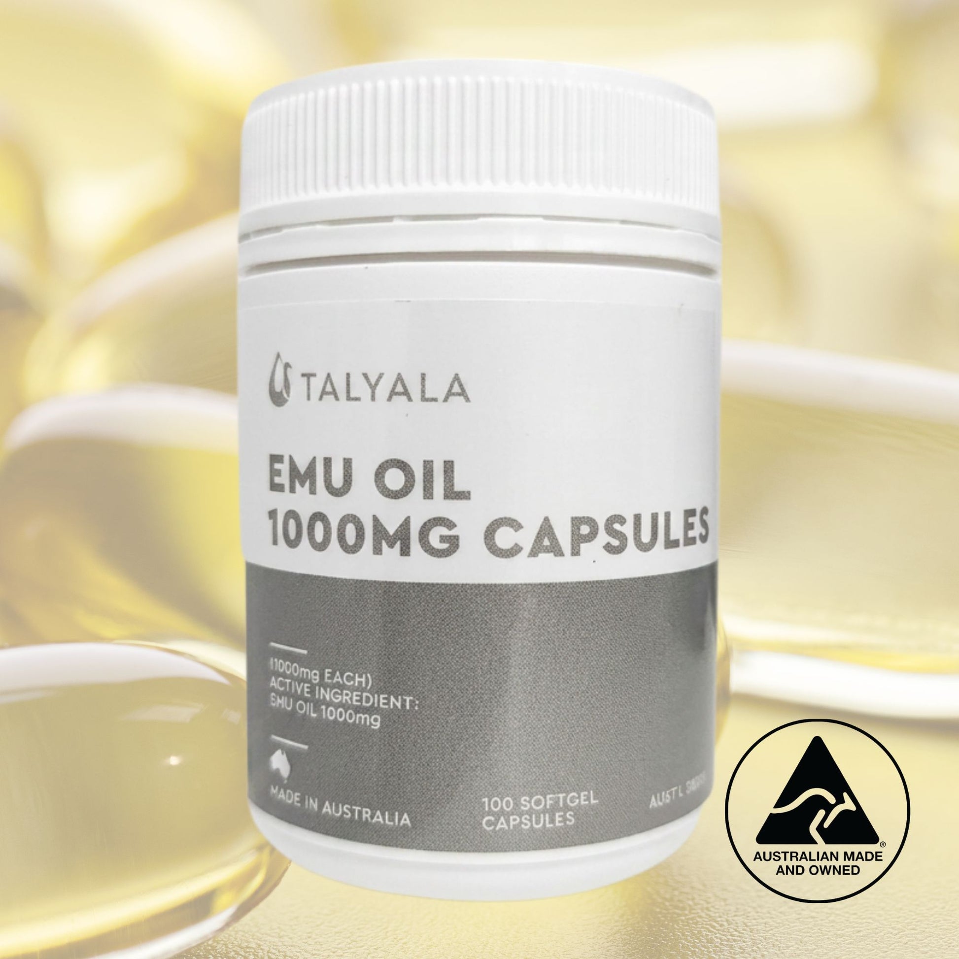 Talyala Emu Oil 1000 mg Capsules - 100 Softgel Capsules Jar