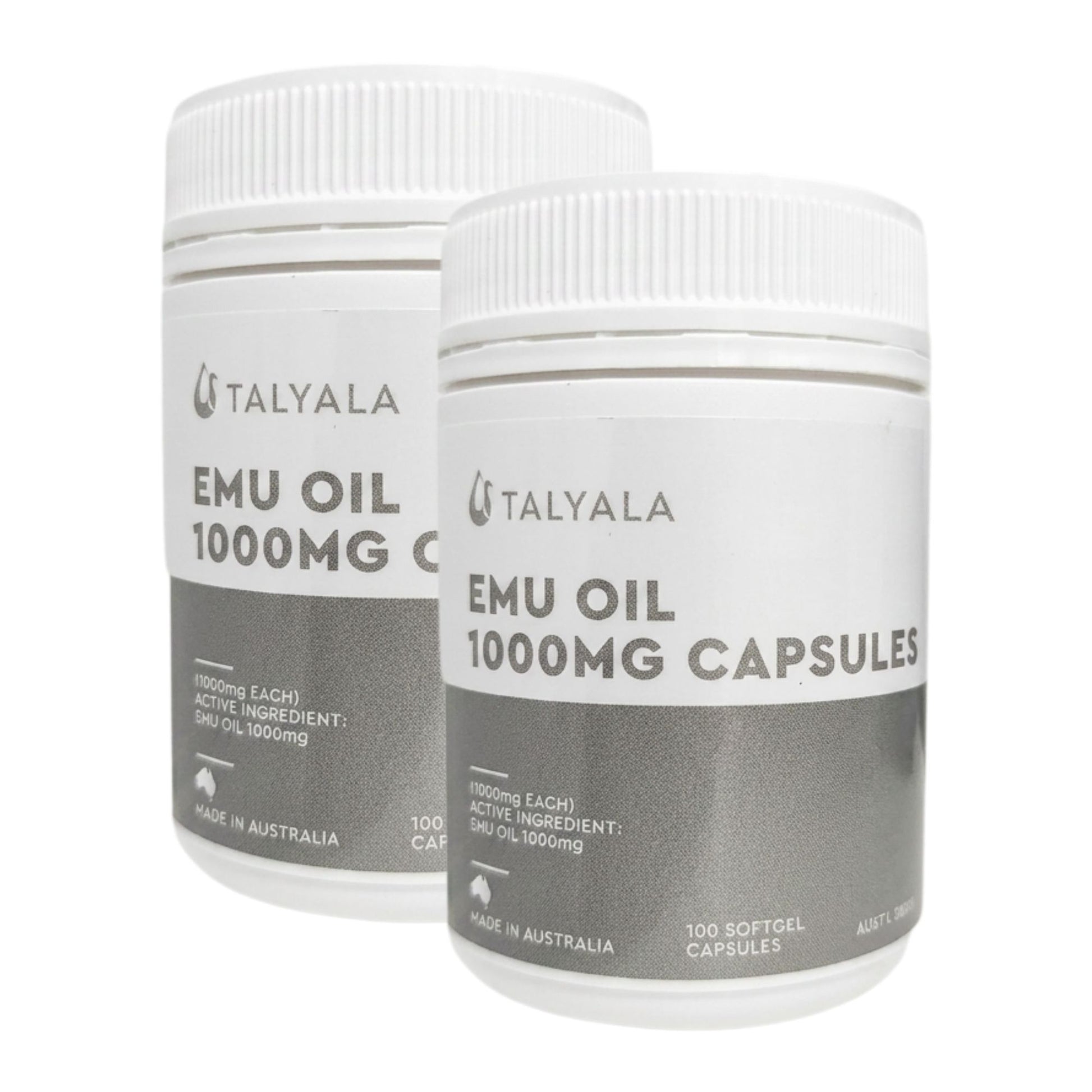 Talyala Emu Oil 1000 mg Capsules - 100 Softgel Capsules Jar Bulk