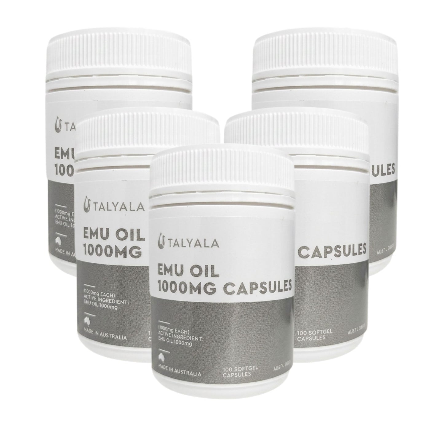 Talyala Emu Oil 1000 mg Capsules - 100 Softgel Capsules Jar Bulk