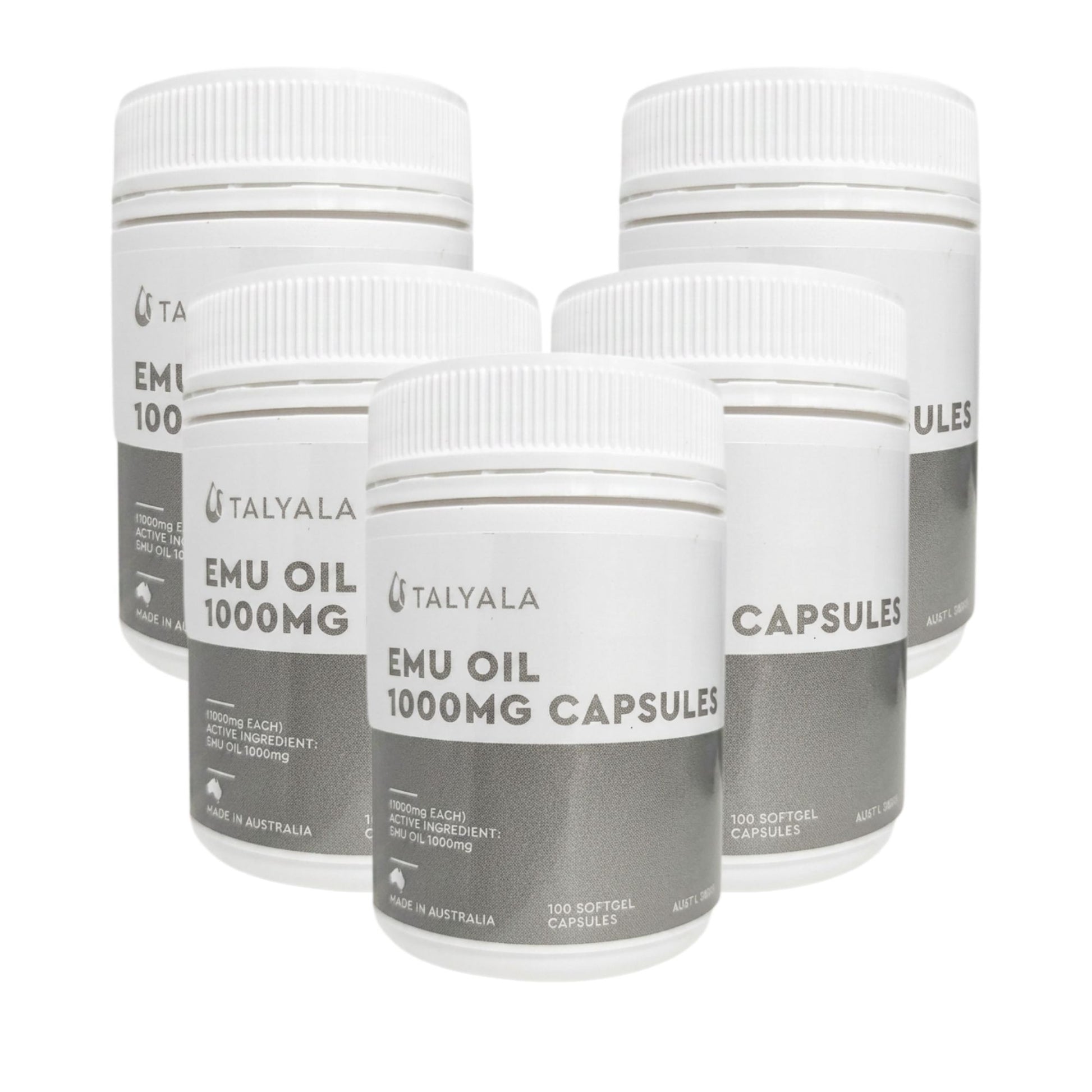 Talyala Emu Oil 1000 mg Capsules - 100 Softgel Capsules Jar Bulk