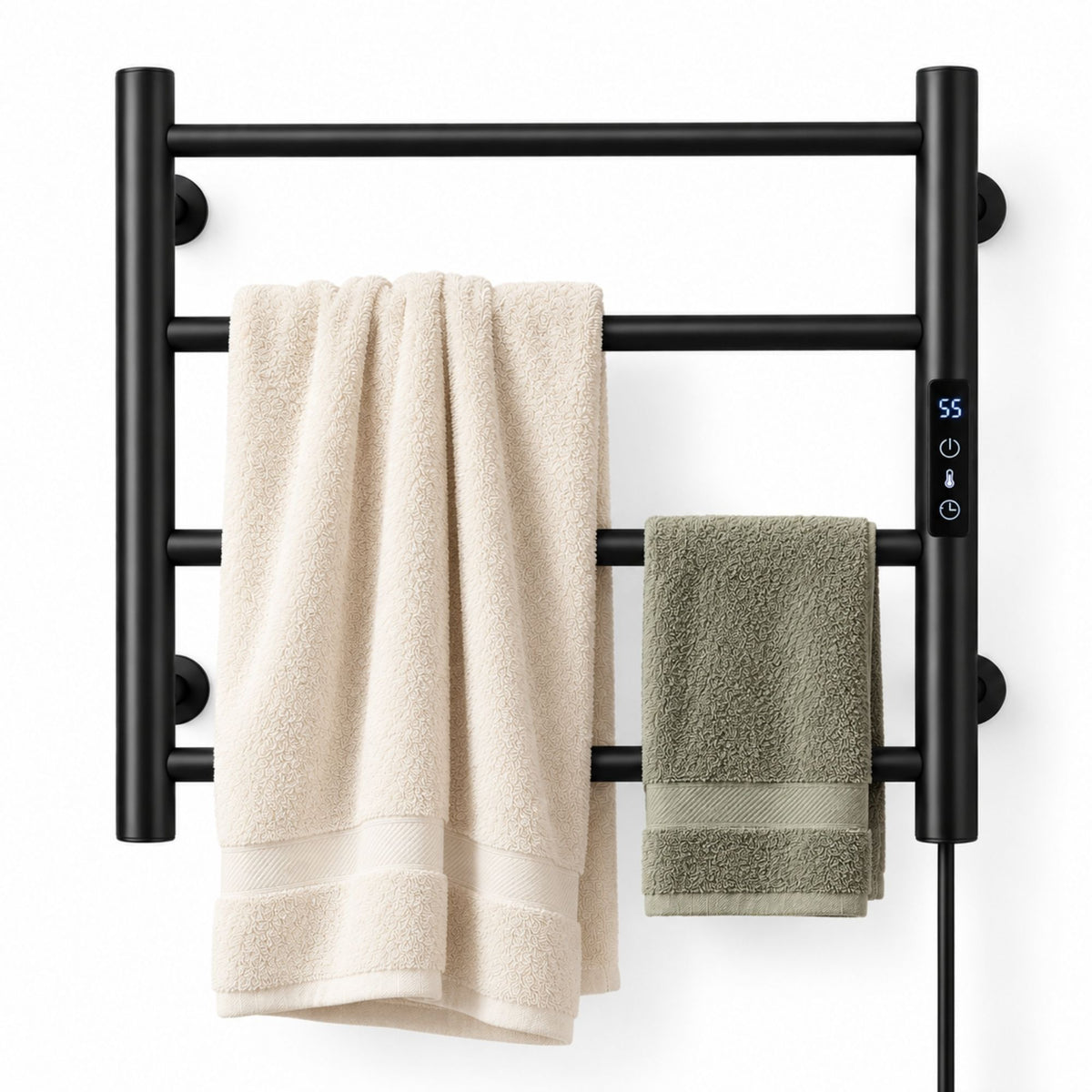 Tatibah 4 Bar Heated Towel Rack Electric Warming Rails + Timer Matte Black