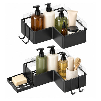 Tatibah Corner Shower Caddy 3 Piece 24cm Adhesive Shelves No Drill Black