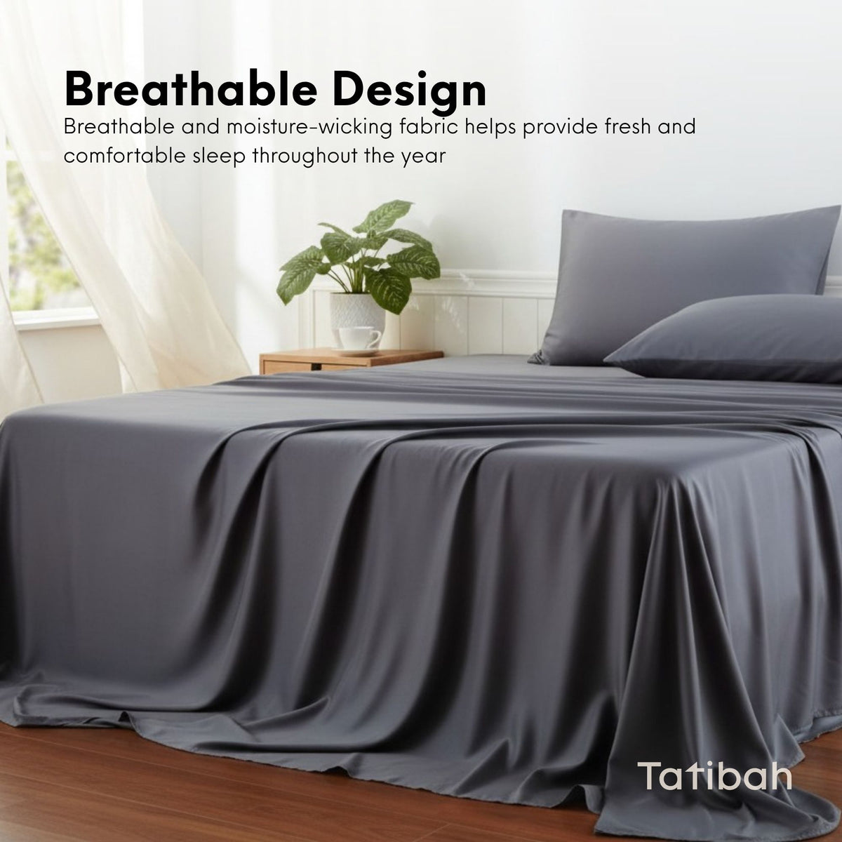 Tatibah Queen Bamboo Viscose Bed Sheet Set Deep 400 Thread Count - Charcoal