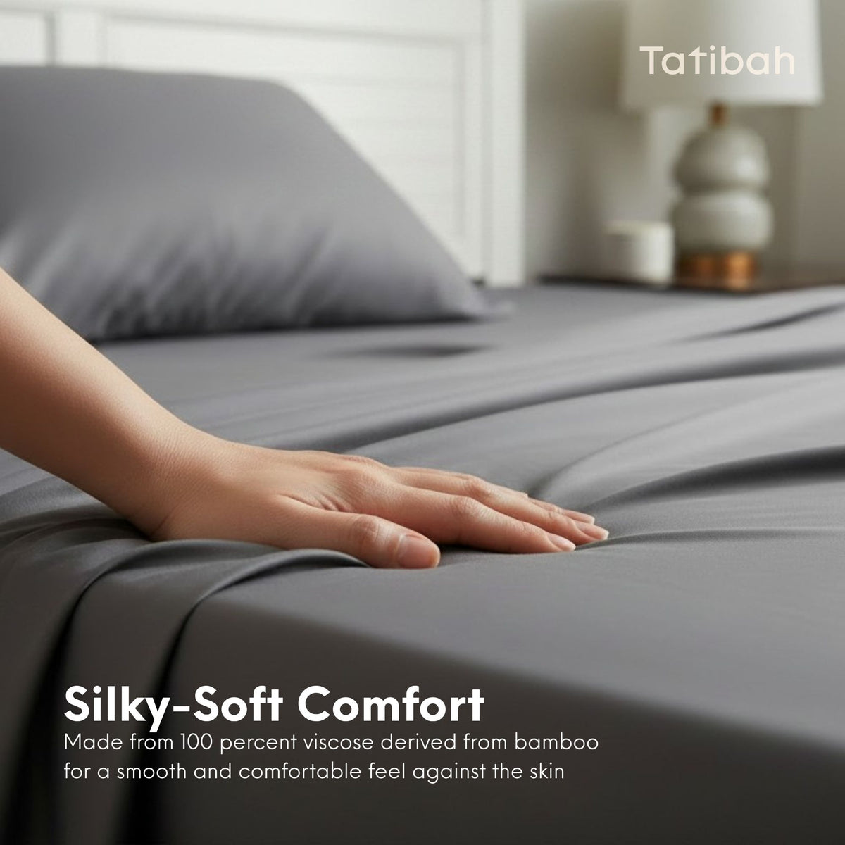 Tatibah Queen Bamboo Viscose Bed Sheet Set Deep 400 Thread Count - Charcoal