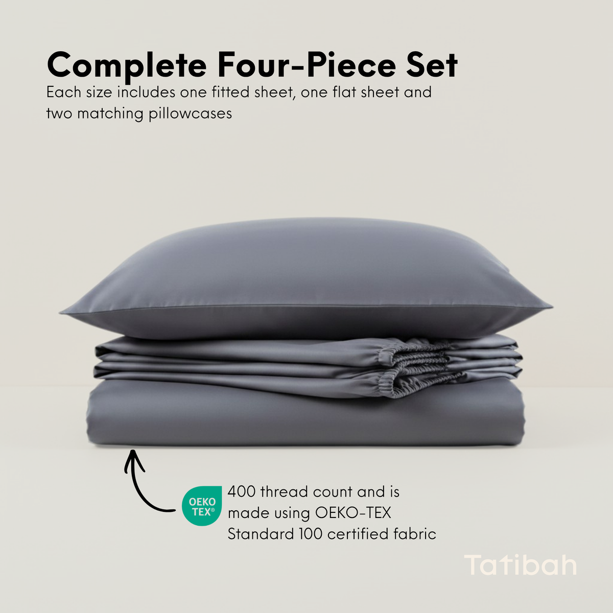Tatibah Queen Bamboo Viscose Bed Sheet Set Deep 400 Thread Count - Charcoal