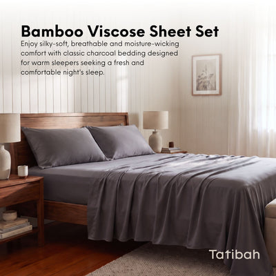 Tatibah Queen Bamboo Viscose Bed Sheet Set Deep 400 Thread Count - Charcoal