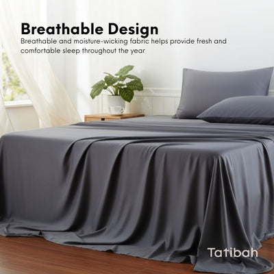 Tatibah King Bamboo Viscose Sheet Set Deep Fit 400 Thread Count - Charcoal