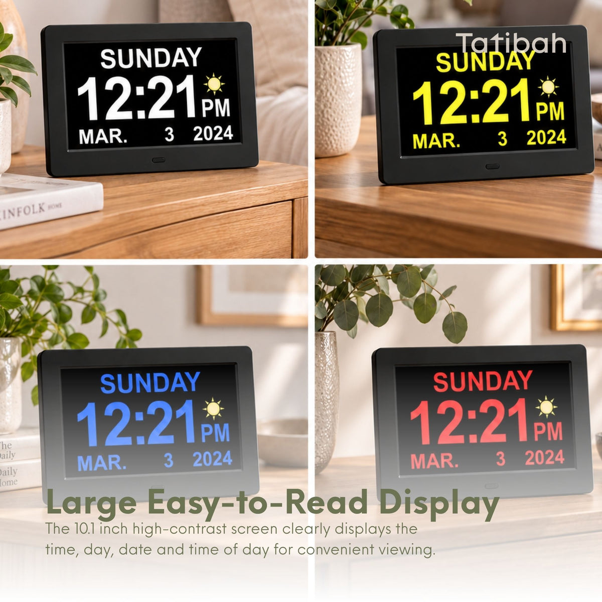 Tatibah 10.1 Inch Digital Calendar Clock Large Font for Elderly with Remote