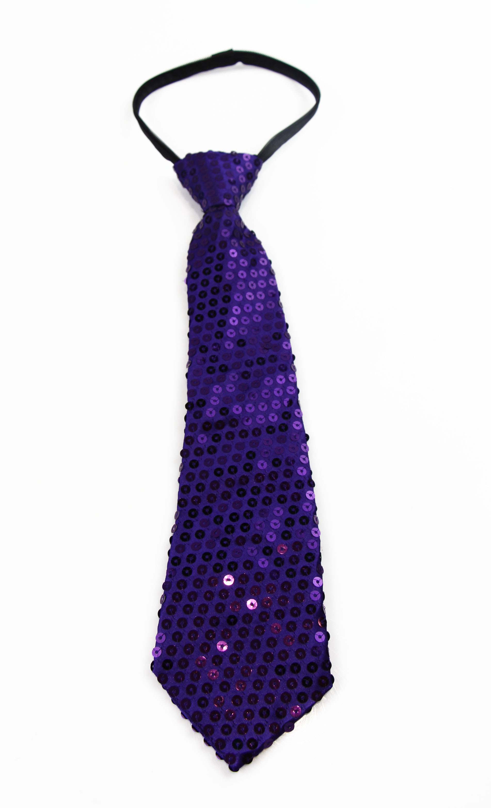 Teen Boys Kids Purple Sequin Elastic Neck Tie