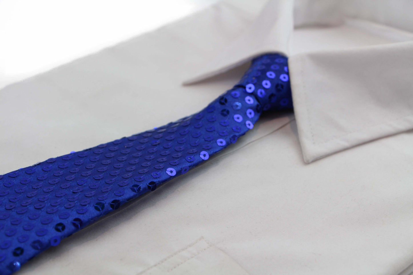 Teen Boys Kids Royal Blue Sequin Elastic Neck Tie