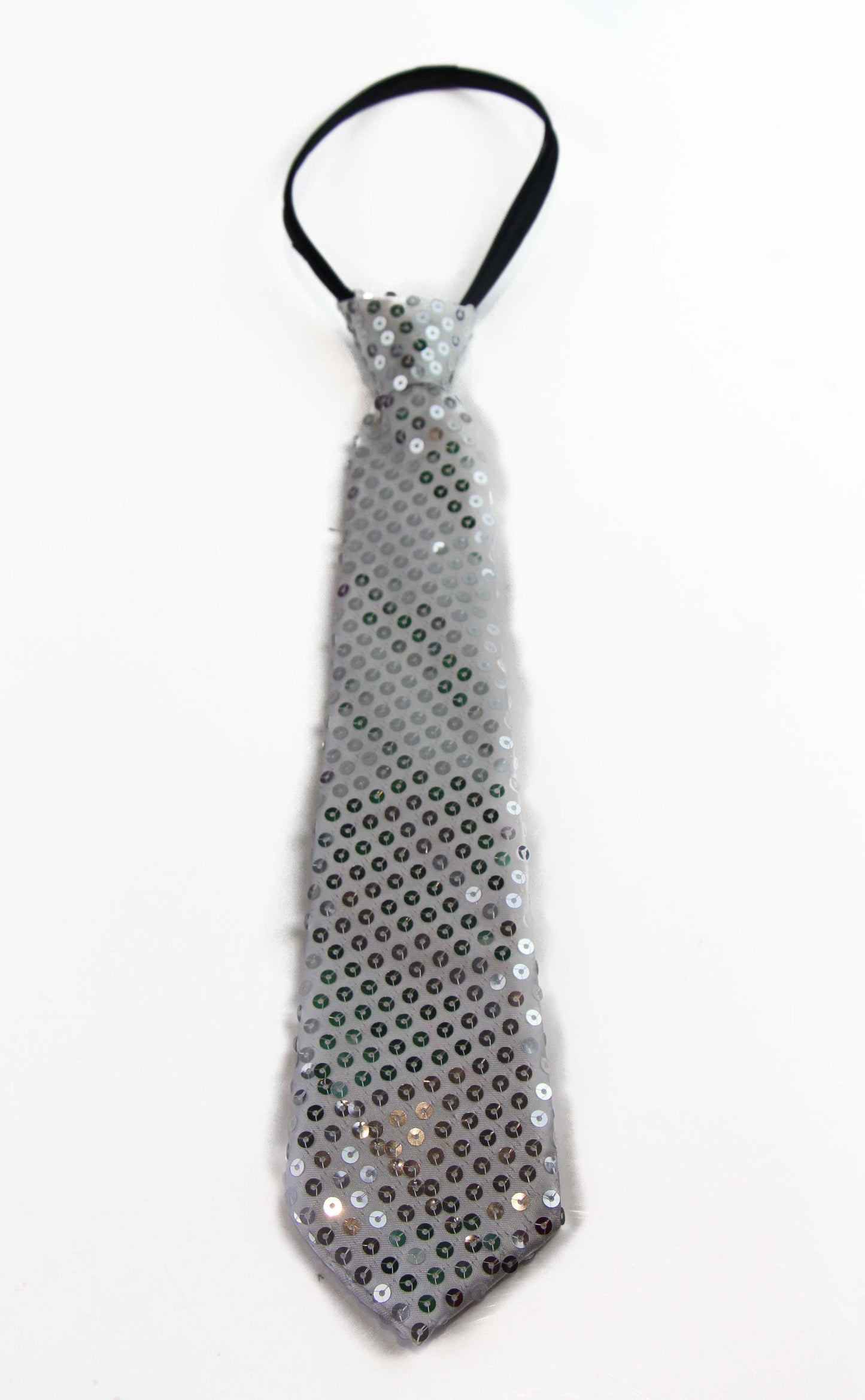 Teen Boys Kids White Silver Sequin Elastic Neck Tie