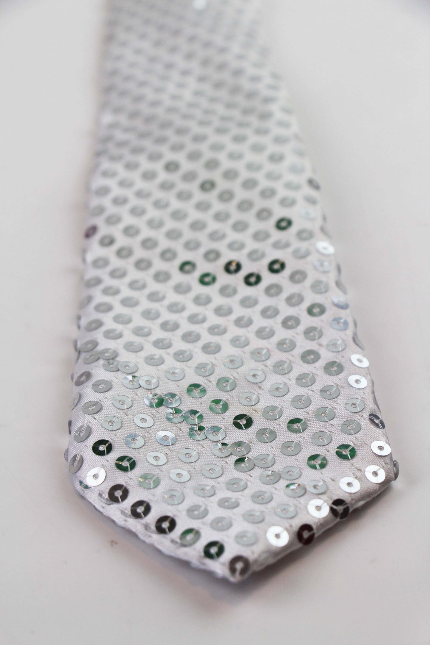 Teen Boys Kids White Silver Sequin Elastic Neck Tie