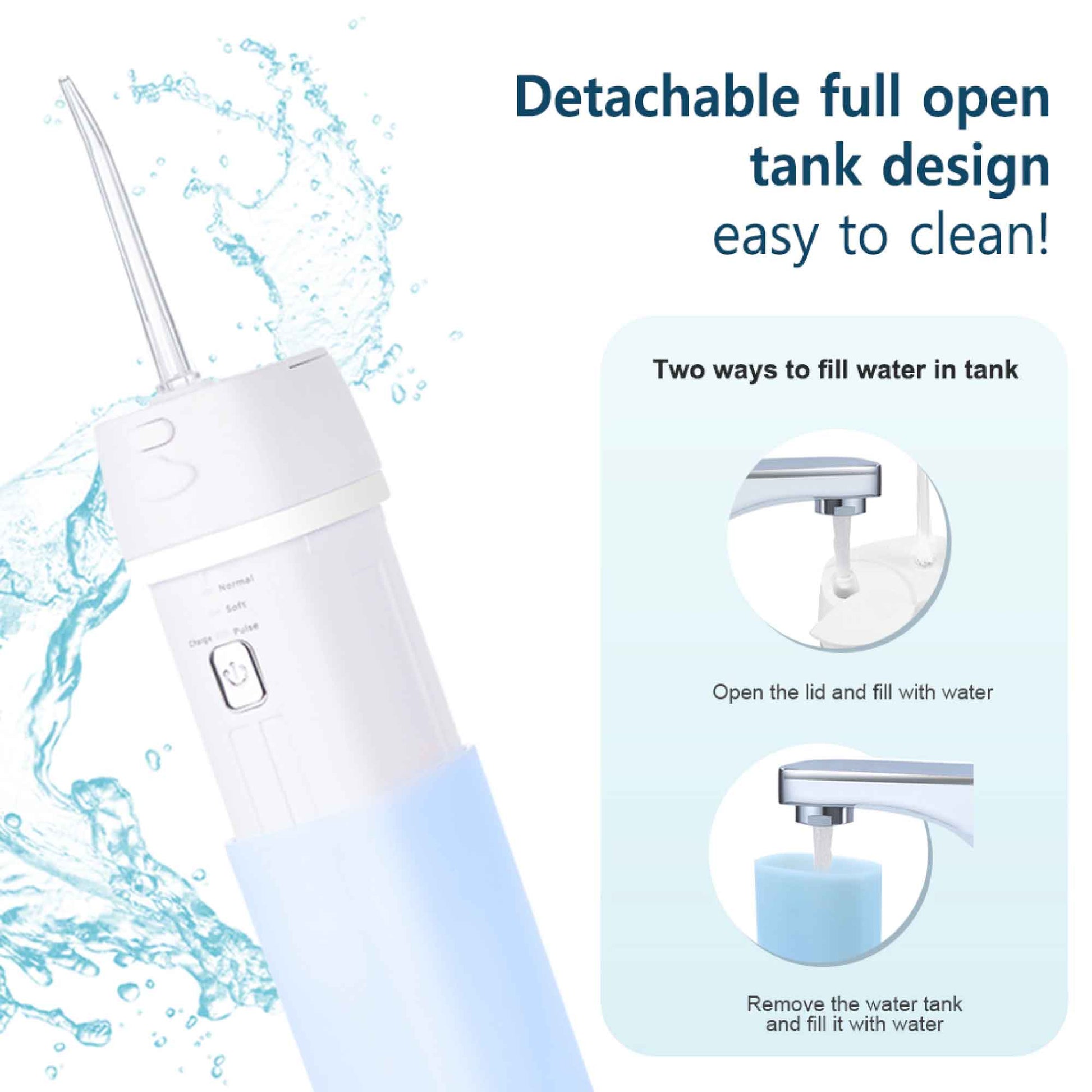 Teeth Water Flosser Cordless Portable Cleaner - Travel Oral Irrigator Mini Blue