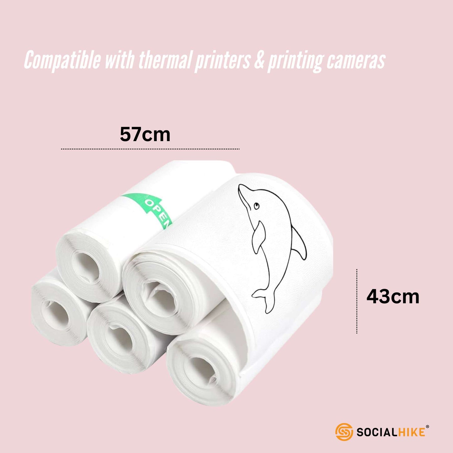 Social Hike 5 Pack Thermal Paper Camera Rolls Sticker - Instant Print Refill