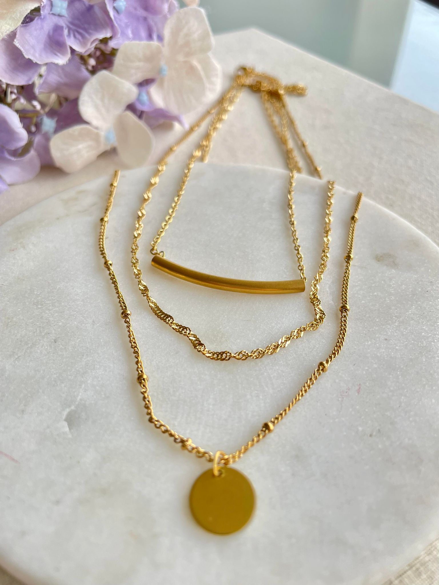 Three tiers of gold necklace – Tarnish Proof Jewellery