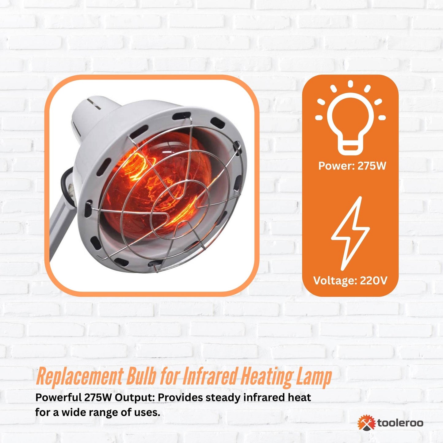 Tooleroo 275W Infrared Heat Lamp Bulb - Red Edison Screw Therapy Light YC-868B