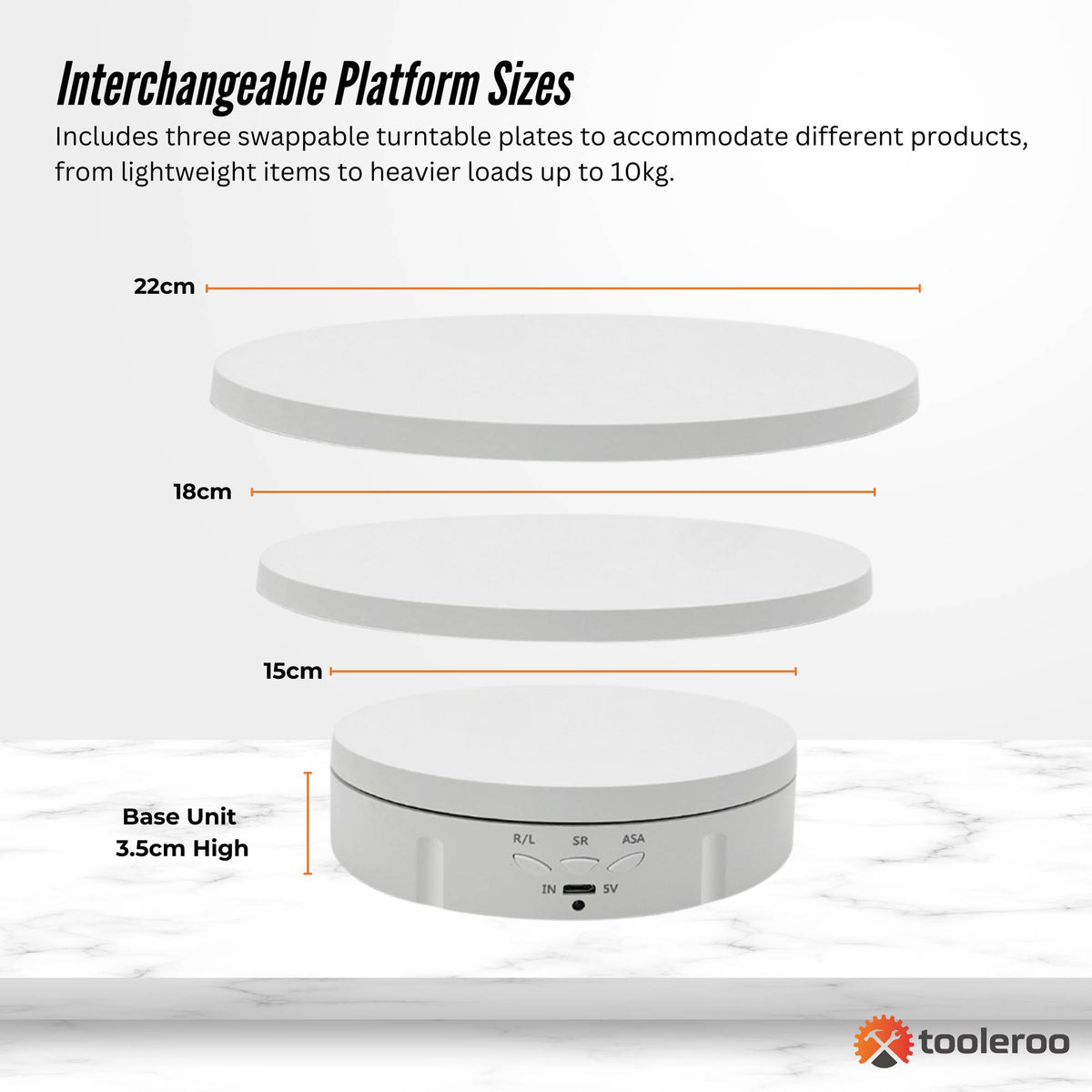Tooleroo 360 Rotating Display Stand Electric Turntable Photography - White