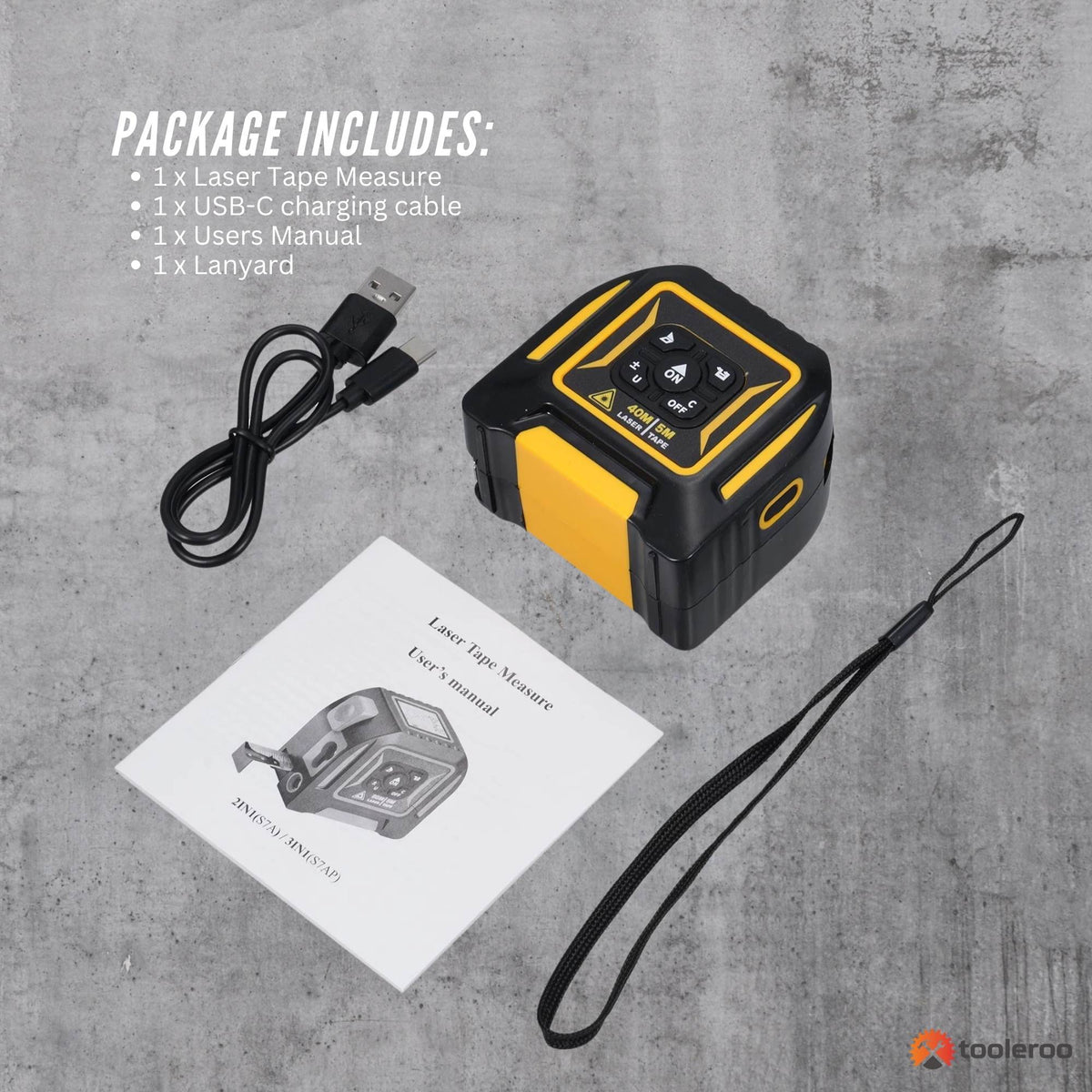 Tooleroo 40m Digital Laser Tape Measure 5m Steel Tape 3-in-1 Measuring Tool
