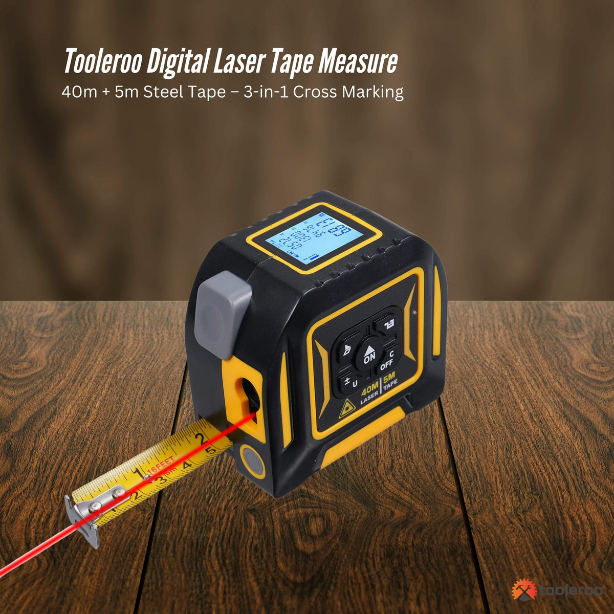 Tooleroo 40m Digital Laser Tape Measure 5m Steel Tape 3-in-1 Measuring Tool