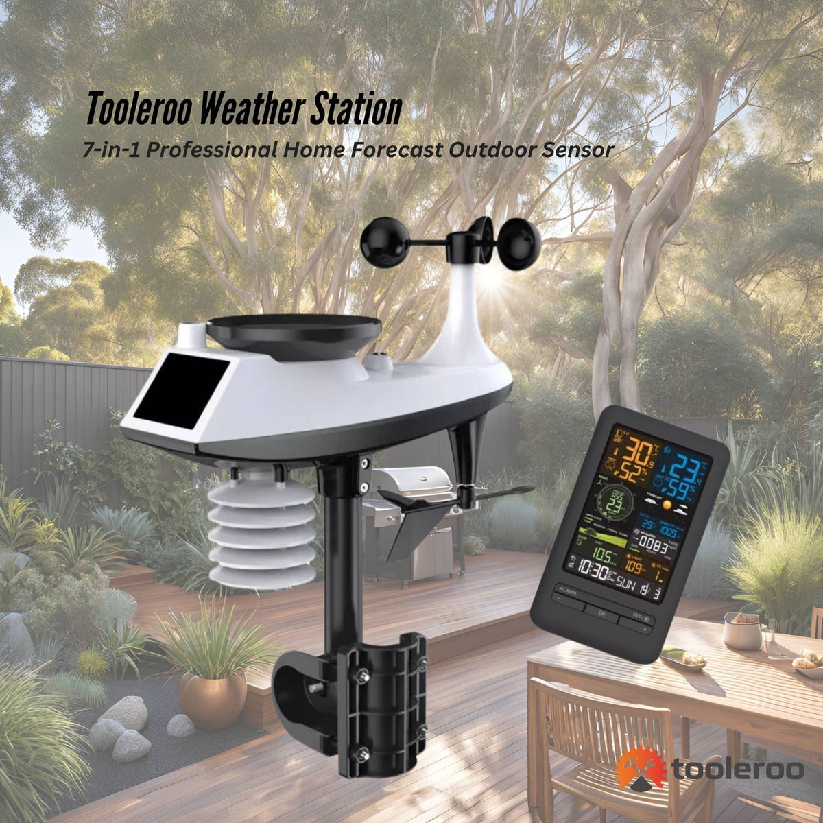 Tooleroo 7-in-1 Automatic Weather Station WiFi Outdoor Sensor Forecast
