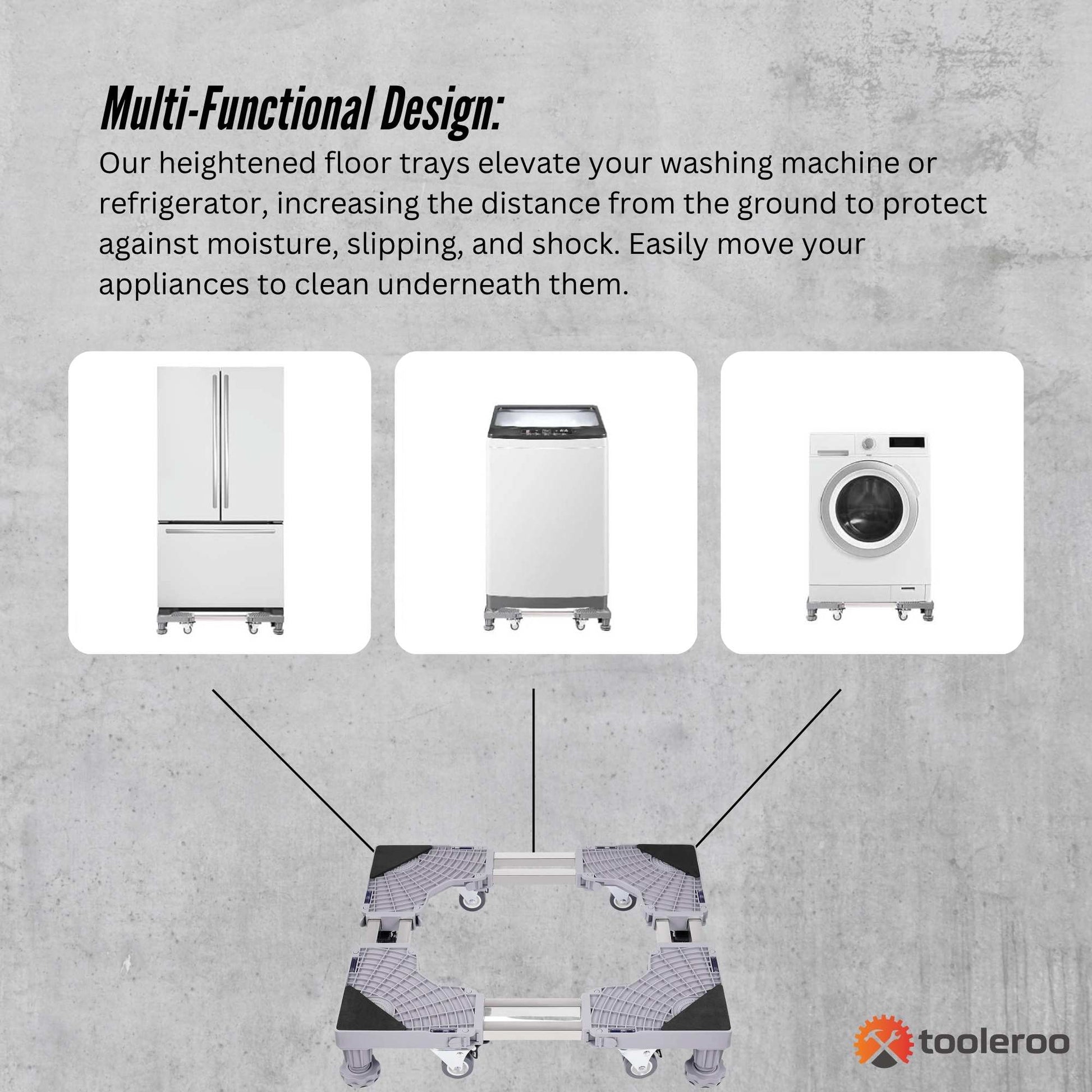 Tooleroo Adjustable Appliance Base Stand for Washing Machine with Locking Wheels