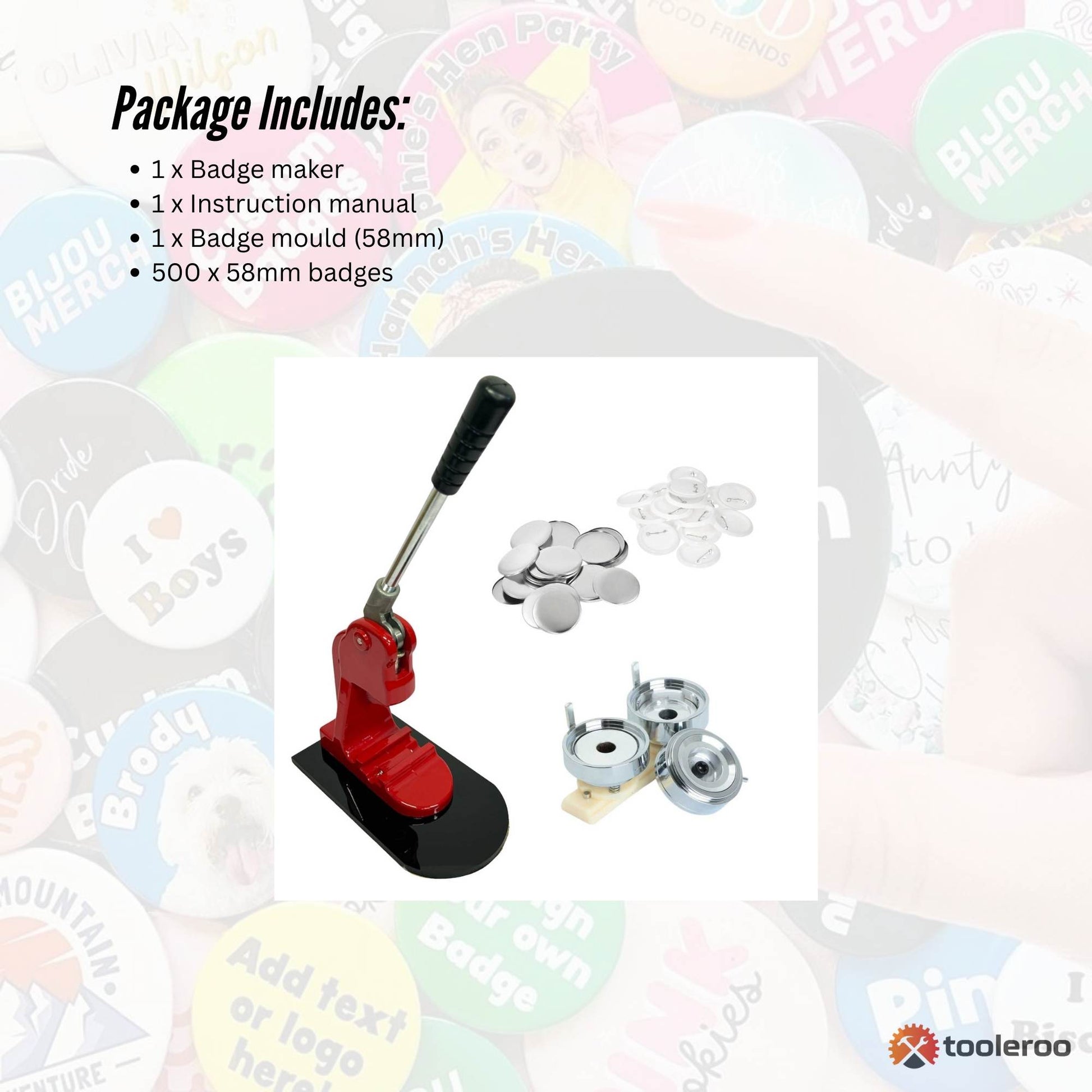 Tooleroo Button Badge Making Set 58mm - Maker + Mould + Badges